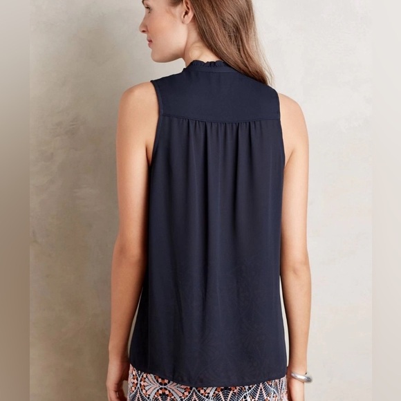NWOT Anthropologie Luca Tie-Neck Blouse, by Maeve - Navy Size 6 - Picture 3 of 9